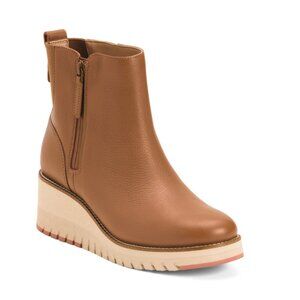 COLE HAAN British Tan Leather Waterproof Zerogrand City Wedge Side Zip Booties